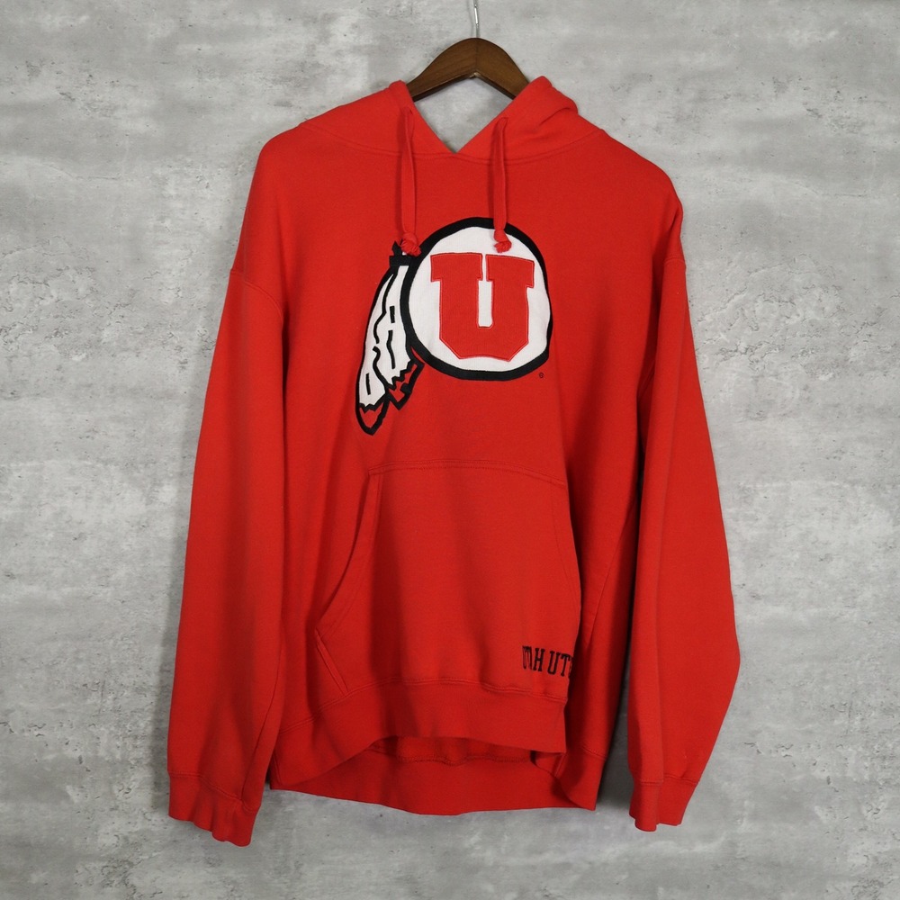 Pro Player Hoodie Mens L Red Good Utah Utes Embroidered Pullover Sweatshirt